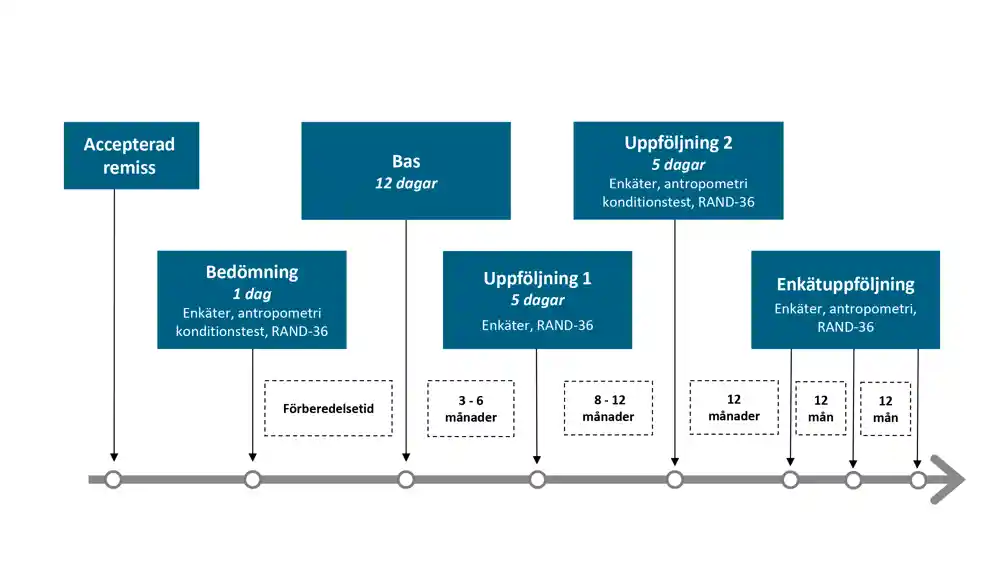 Grafik tidsupplägg och innehåll för kombinerad levnadsvanebehandling .