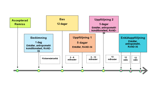 Grafik tidsupplägg och innehåll för kombinerad levnadsvanebehandling .